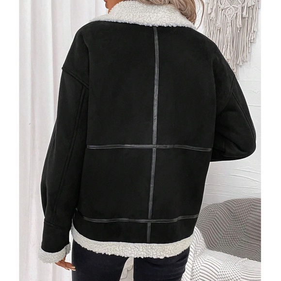 Luxe Vegan Suede Sherpa Lined Zip up Jacket Coat - Picture 5 of 9